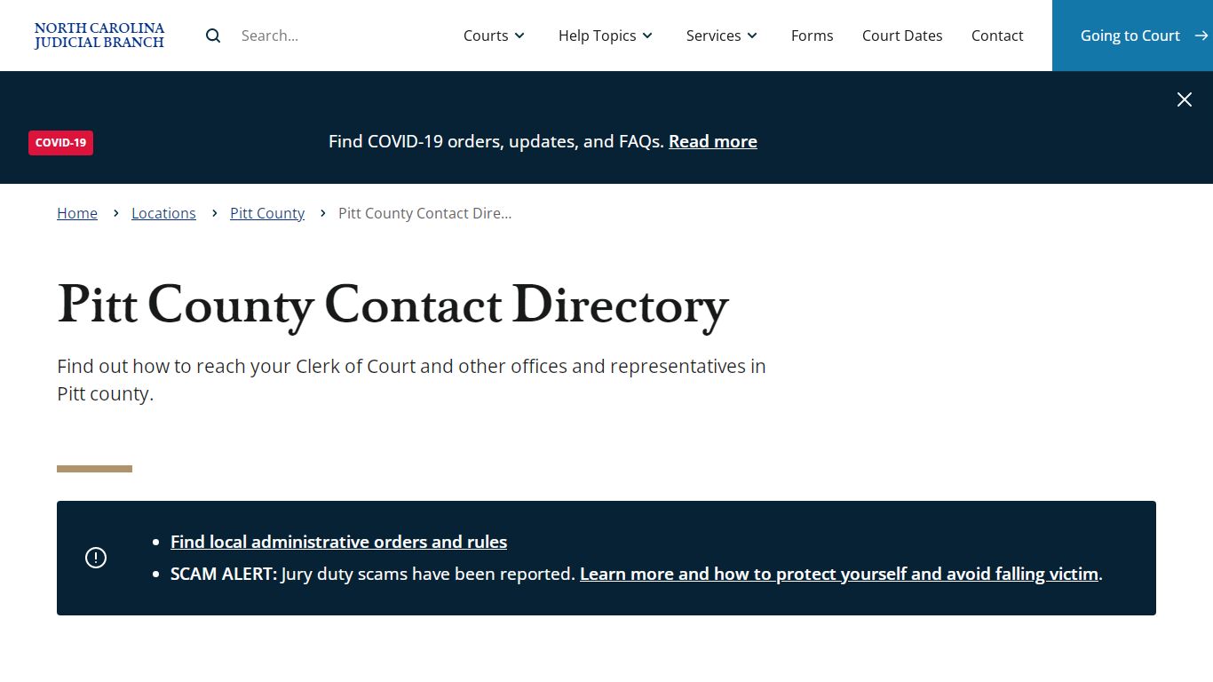 Pitt County Contact Directory | North Carolina Judicial Branch